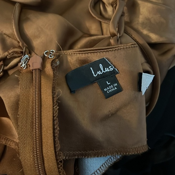 NWOT Celebrated Elegance Bronze Satin Twist-Front Maxi Dress - Picture 8 of 8